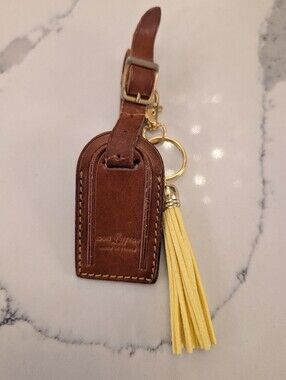 Louis Vuitton Brown Leather Luggage Tag with Unbranded Yellow Tassel Bag Charm